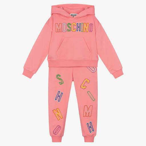 Moschino Kid-Teen-Girls Pink Cotton Embroidered Logo Tracksuit | Childrensalon Outlet