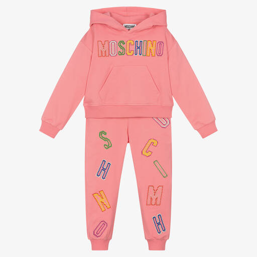 Moschino Kid-Teen-Розовый спортивный костюм из хлопка с вышивкой | Childrensalon Outlet