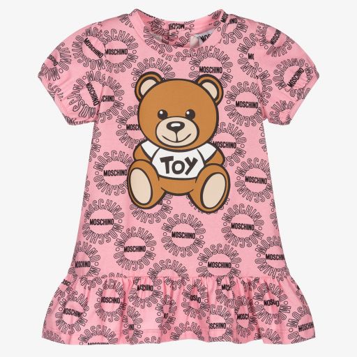 Moschino Baby-Girls Pink Cotton Logo Dress | Childrensalon Outlet