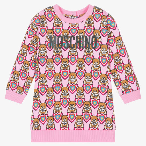 Moschino Baby-Girls Pink Cotton Logo Dress | Childrensalon Outlet