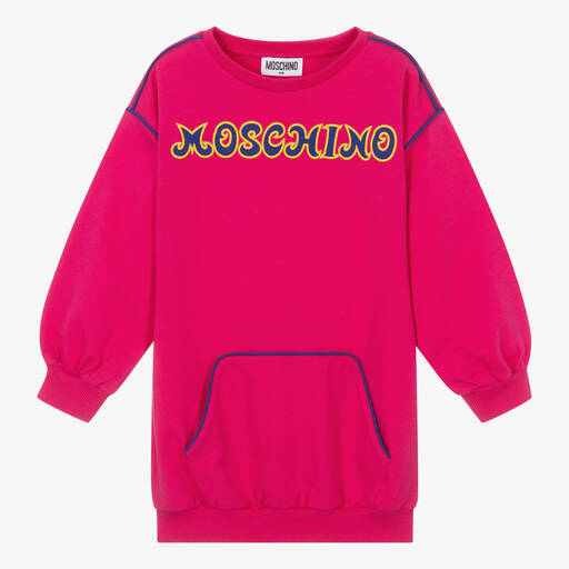 Moschino Kid-Teen-Girls Pink Cotton Logo Sweatshirt Dress | Childrensalon Outlet