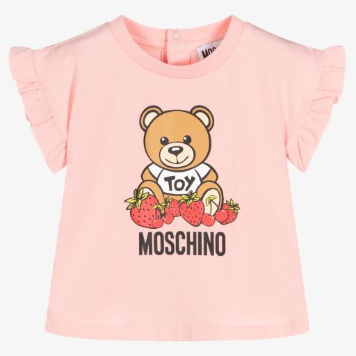 Moschino Baby-Girls Pink Cotton Logo T-shirt | Childrensalon Outlet