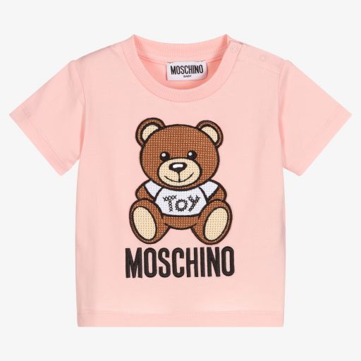 Moschino Baby-تيشيرت أطفال بناتي قطن جيرسي لون زهري | Childrensalon Outlet