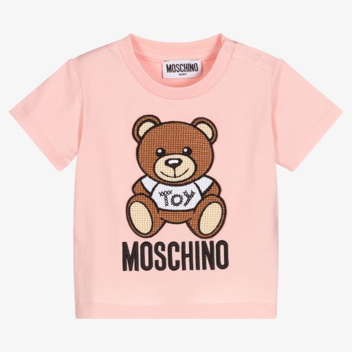 Moschino Малыши-Розовая хлопковая футболка для девочек | Childrensalon Outlet