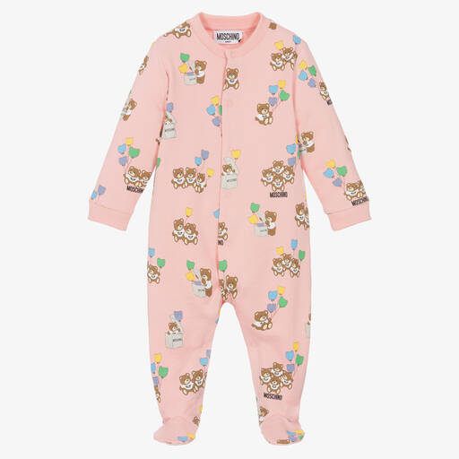 Moschino Baby-Girls Pink Cotton Teddy Bear Babygrow | Childrensalon Outlet