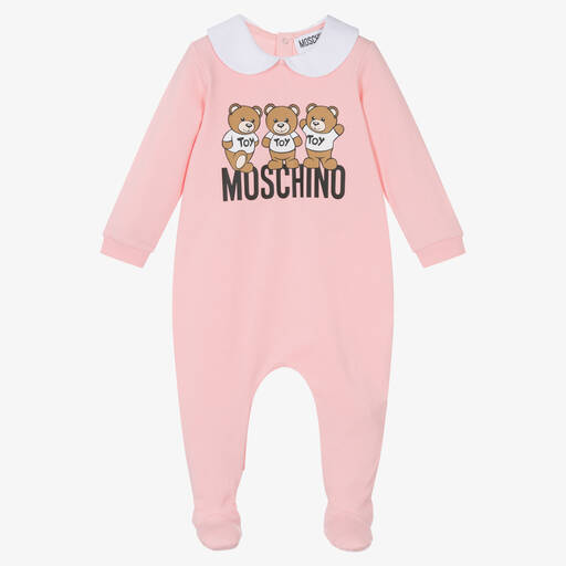 Moschino Малыши-Розовый хлопковый комбинезон с медвежатами | Childrensalon Outlet