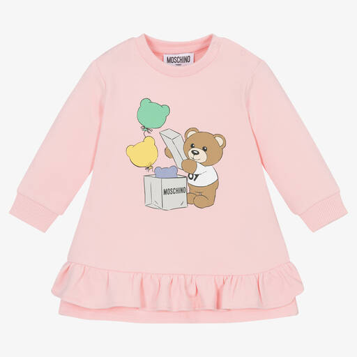 Moschino Baby-Girls Pink Cotton Teddy Bear Dress | Childrensalon Outlet