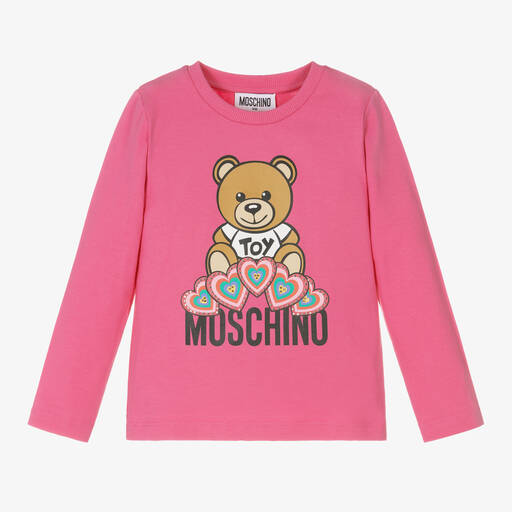 Moschino Kid-Teen-Girls Pink Cotton Teddy Bear Logo Top | Childrensalon Outlet