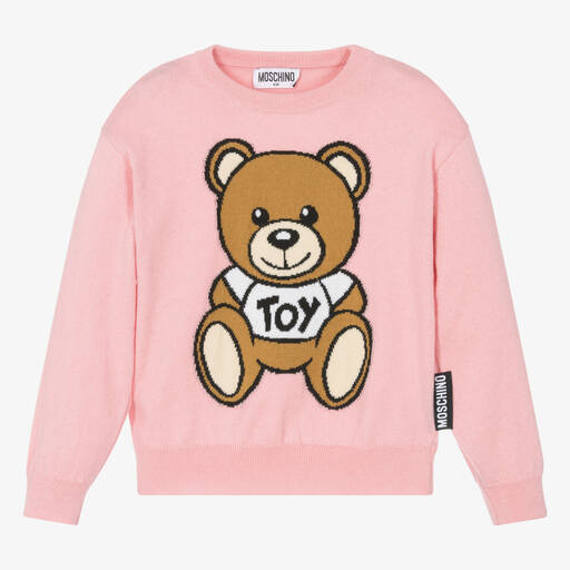 Moschino Kid-Teen-Girls Pink Cotton & Wool Teddy Bear Sweater | Childrensalon Outlet