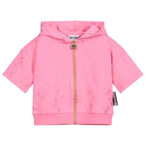 Moschino Kid-Teen-Girls Pink Cotton Zip-Up Top | Childrensalon Outlet