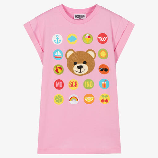 Moschino Kid-Teen-Girls Pink Crystal Teddy Bear Dress | Childrensalon Outlet