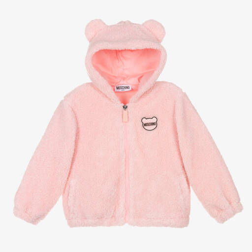 Moschino Baby-جاكيت بهودي تيدي فليس لون زهري للمولودات | Childrensalon Outlet