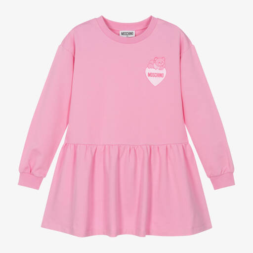 Moschino Kid-Teen-Girls Pink Heart Logo Dress | Childrensalon Outlet