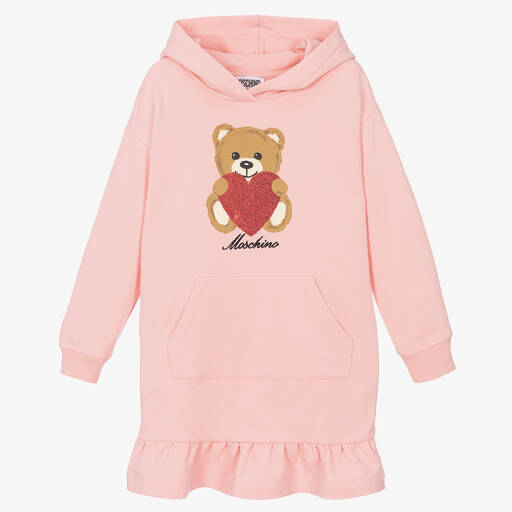 Moschino Kid-Teen-Robe à capuche rose en jersey fille | Childrensalon Outlet