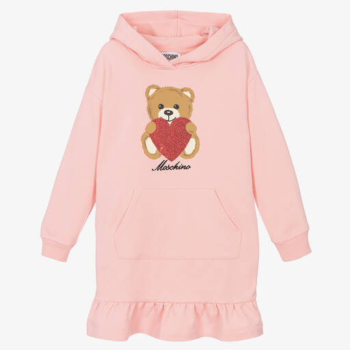 Moschino Kid-Teen-Girls Pink Hooded Teddy Jersey Dress | Childrensalon Outlet