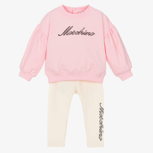 Moschino Baby-Girls Pink & Ivory Cotton Leggings Set | Childrensalon Outlet