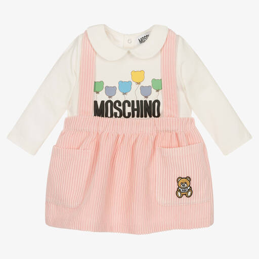 Moschino Baby-Elfenbein- und pinkfarbenes Baumwollrock-Set für Mädchen | Childrensalon Outlet