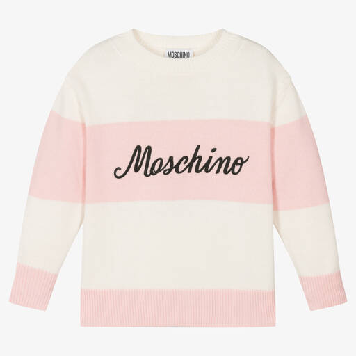 Moschino Kid-Teen-Girls Pink & Ivory Striped Sweater | Childrensalon Outlet
