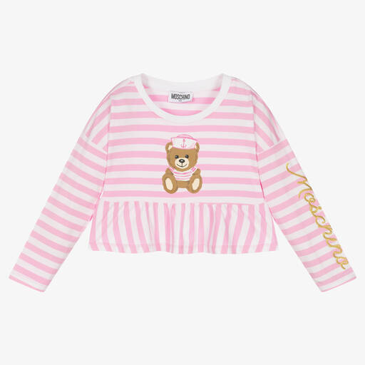 Moschino Кид-Тин-Футболка в розовую полоску с медвежонком | Childrensalon Outlet