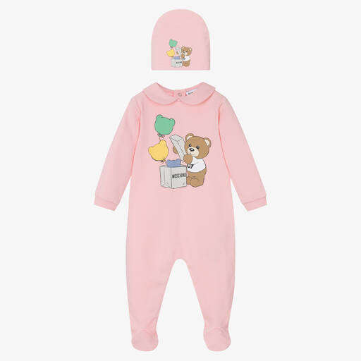 Moschino Baby-Розовый комбинезон и шапочка с медвежонком | Childrensalon Outlet