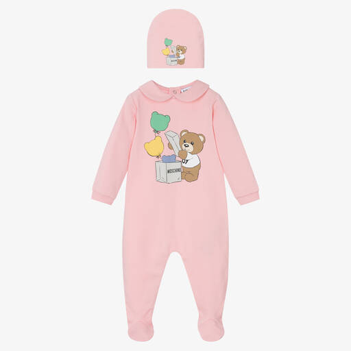 Moschino Малыши-Розовый комбинезон и шапочка с медвежонком | Childrensalon Outlet