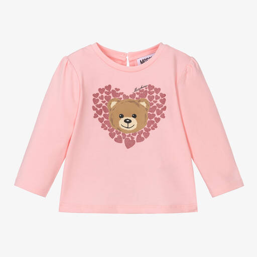 Moschino Baby-Rosa Oberteil mit Teddybär-Herz | Childrensalon Outlet