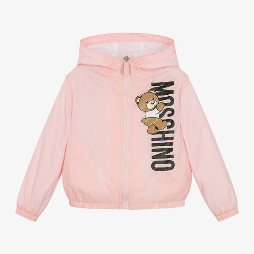 Moschino Kid-Teen-جاكيت هودي بطبعة تيدي بير لون زهري للبنات | Childrensalon Outlet