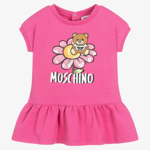 Moschino Baby-Girls Pink Teddy Bear Jersey Dress | Childrensalon Outlet
