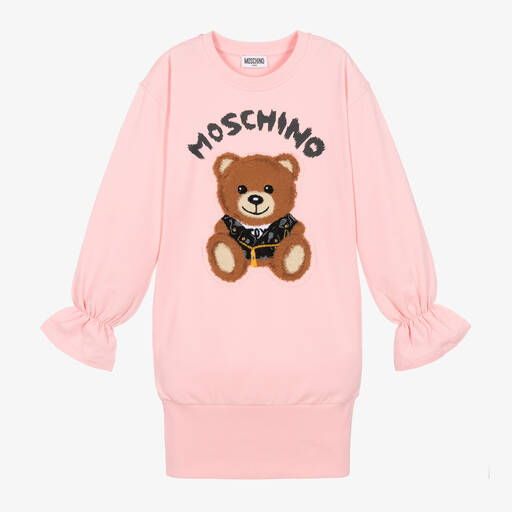 Moschino Kid-Teen-Girls Pink Teddy Bear Logo Dress | Childrensalon Outlet