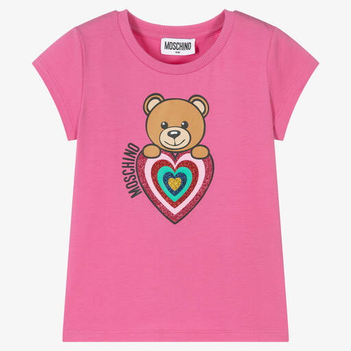Moschino Kid-Teen-Girls Pink Teddy Logo T-Shirt | Childrensalon Outlet