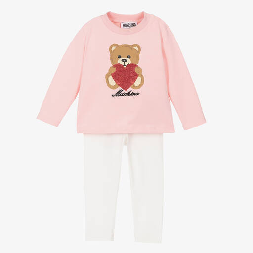 Moschino Baby-Girls Pink & White Teddy Bear Leggings Set | Childrensalon Outlet