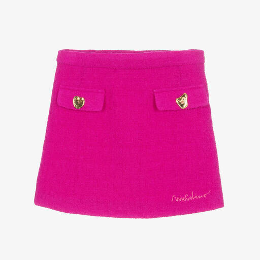 Moschino Kid-Teen-Girls Pink Wool Bouclé Tweed Skirt | Childrensalon Outlet
