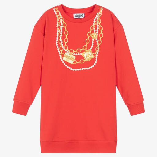 Moschino Kid-Teen-Girls Red Cotton Necklace Dress | Childrensalon Outlet