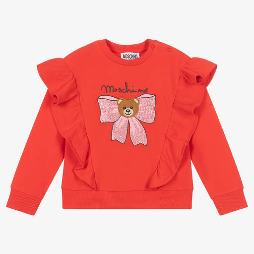 Moschino Baby-Girls Red Cotton Ruffle Sweatshirt | Childrensalon Outlet