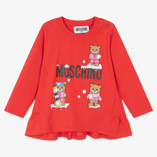 Moschino Baby-Girls Red Festive Teddy Bear Logo Top | Childrensalon Outlet