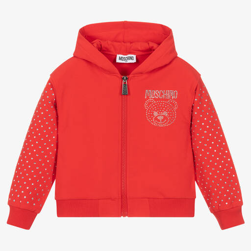 Moschino Кид-Тин-Girls Red Rhinestone Zip-Up Hoodie | Childrensalon Outlet