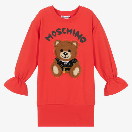 Moschino Kid-Teen-Girls Red Teddy Bear Logo Dress | Childrensalon Outlet