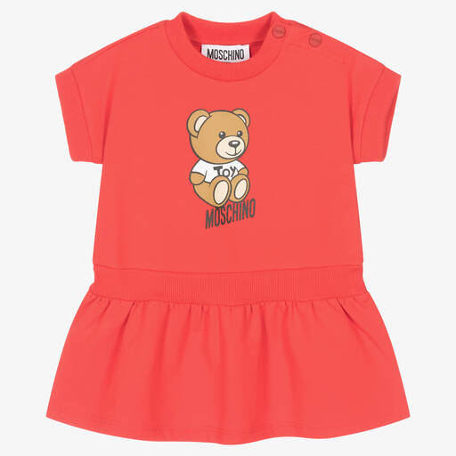 Moschino Baby-Rotes Teddybär-Jerseykleid (M) | Childrensalon Outlet