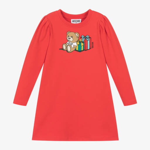 Moschino Kid-Teen-Girls Red Teddy Design Dress | Childrensalon Outlet