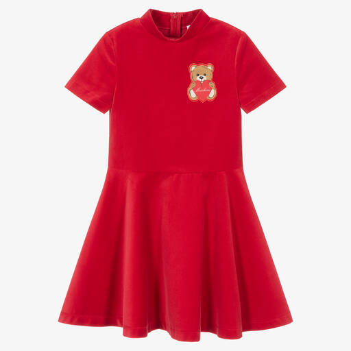 Moschino Kid-Teen-Girls Red Velvet Teddy Bear Dress | Childrensalon Outlet