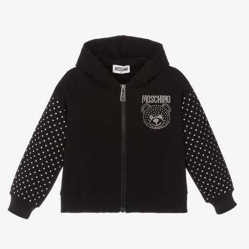 Moschino Kid-Teen-توب هودي بسحّاب قطن جيرسي لون أسود للبنات | Childrensalon Outlet