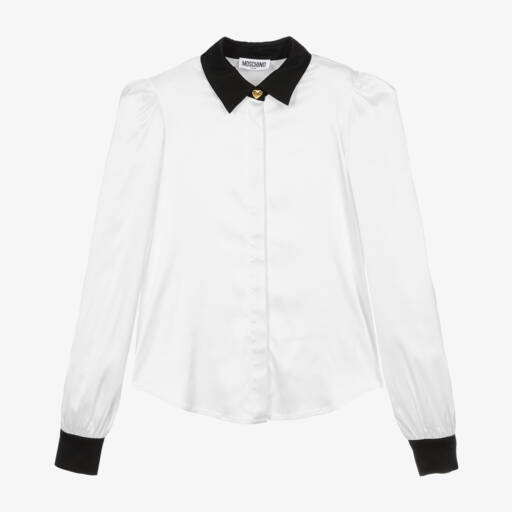 Moschino Kid-Teen-بلوزة ساتان وفسكوز لون أبيض للبنات | Childrensalon Outlet