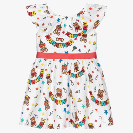 Moschino Baby-Weißes Kleid mit Zirkus-Print (M) | Childrensalon Outlet