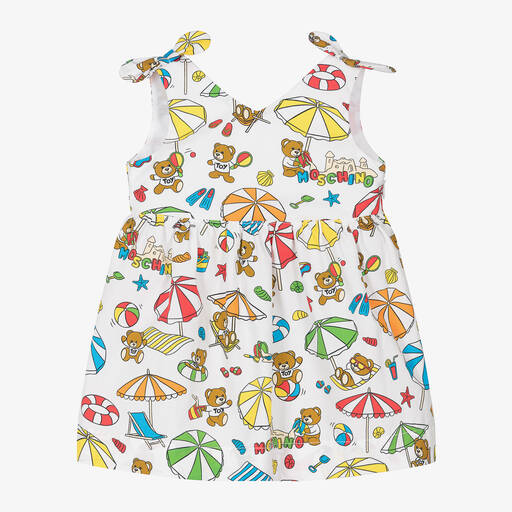 Moschino Baby-فستان شاطيء أطفال بناتي قطن بوبلين لون أبيض | Childrensalon Outlet