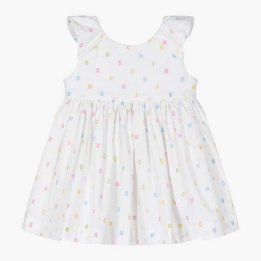 Moschino Baby-Girls White Cotton Letter Logo Dress | Childrensalon Outlet