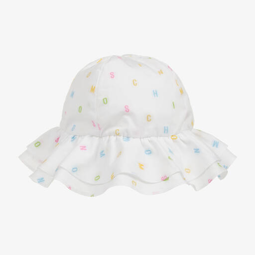 Moschino Baby-Girls White Cotton Letter Sun Hat | Childrensalon Outlet