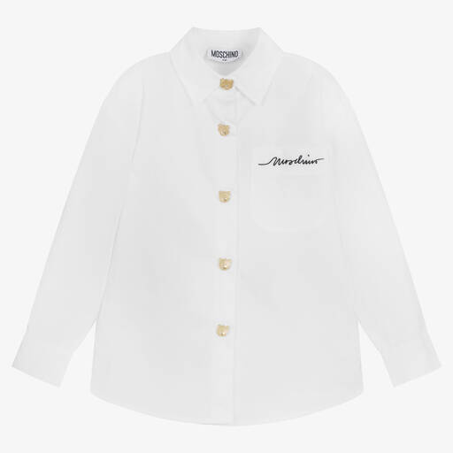 Moschino Kid-Teen-Girls White Cotton Logo Shirt | Childrensalon Outlet
