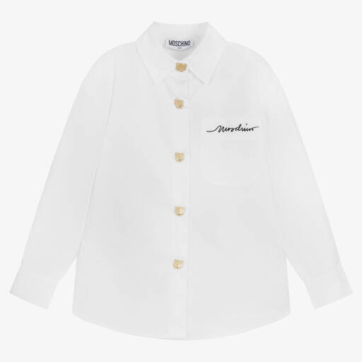 Moschino Кид-Тин-Белая хлопковая рубашка для девочек | Childrensalon Outlet