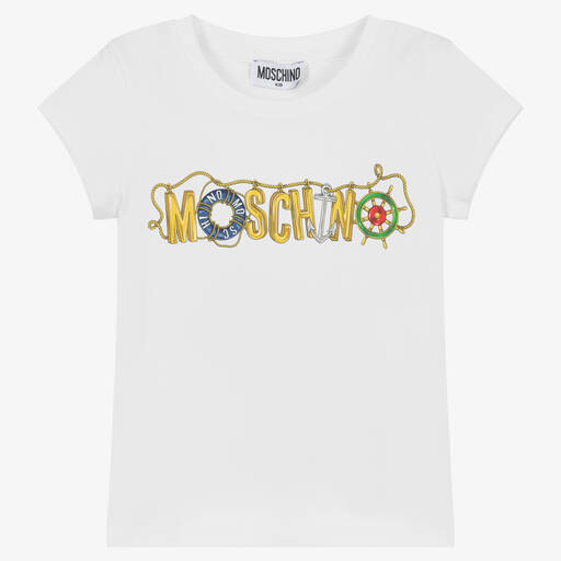 Moschino Kid-Teen-Girls White Cotton Logo T-Shirt | Childrensalon Outlet