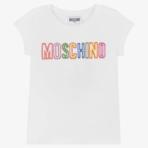 Moschino Kid-Teen-تيشيرت قطن جيرسي لون أبيض للبنات | Childrensalon Outlet